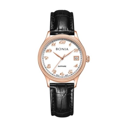 Bonia Elegance BNB10917-2514 Black Leather Strap Women Watch 